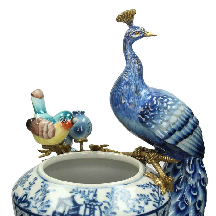 SVJ Home Decorations Vaas Pauw - 26x25x51 cm - Fijn Aardewerk - Blauw