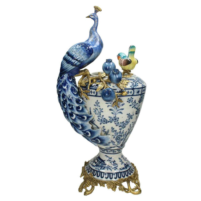 SVJ Home Decorations Vaas Pauw - 26x25x51 cm - Fijn Aardewerk - Blauw