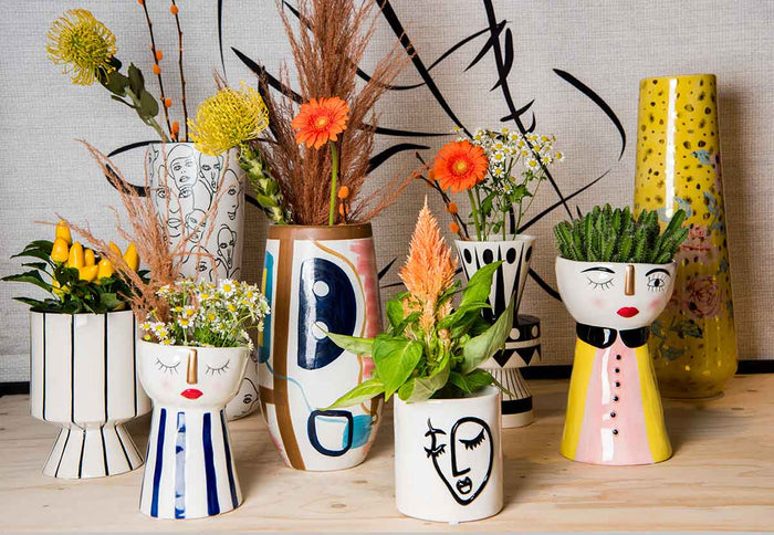 SVJ Home Decorations Vaas - H90 x Ø19 cm - Geel met Rode Rozen