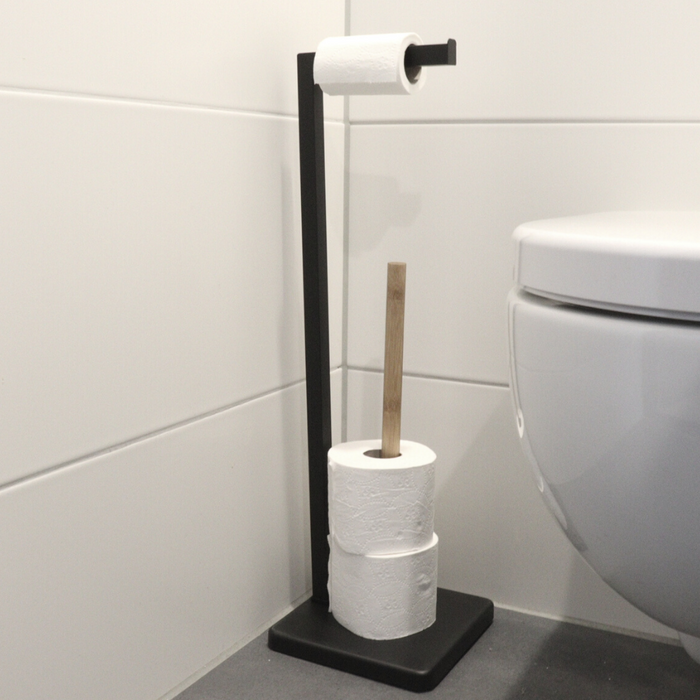 Orange85 Toiletrolhouder Staand 20x64,5cm Zwart Metaal Hout Zonder...