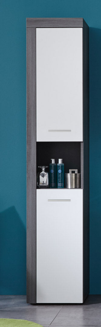 Hioshop MiamiMaine kolomkast 2 deuren, 1 open vak rookzilver, wit.