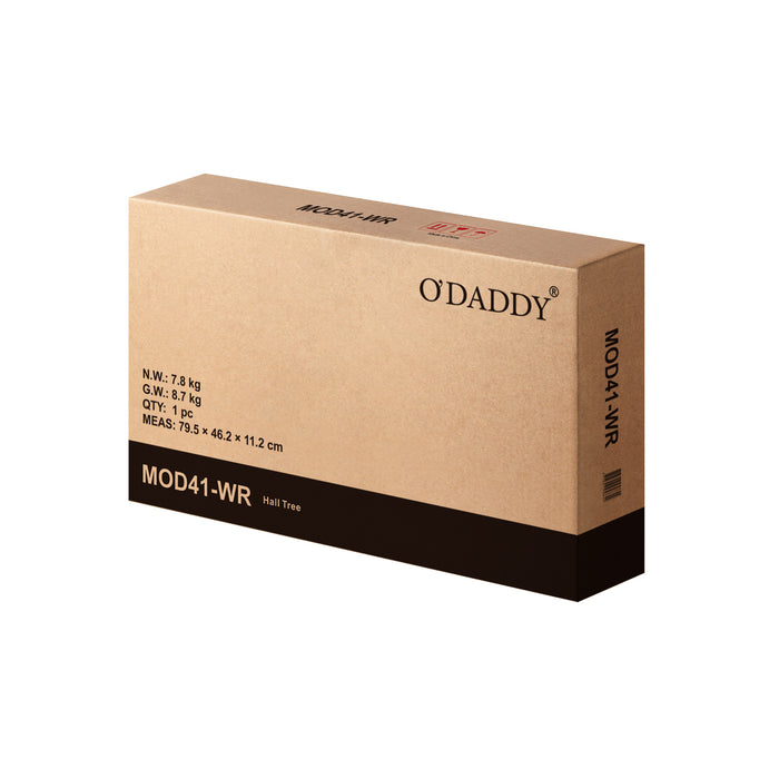 O'DADDY® kapstok staand - schoenenrek - 9 haken - 70x32x175 mangohout