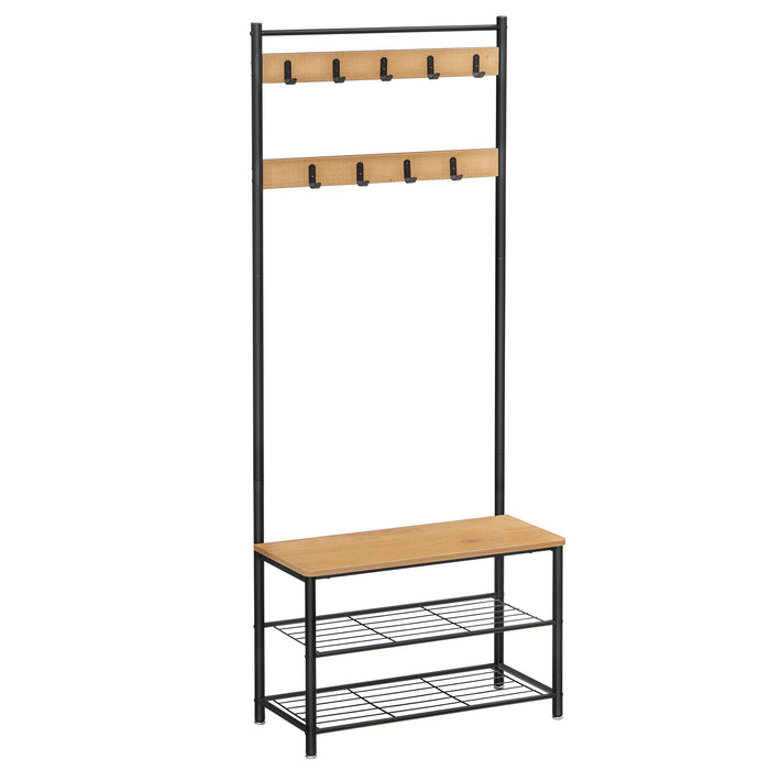 O'DADDY® kapstok staand - schoenenrek - 9 haken - 70x32x175 mangohout