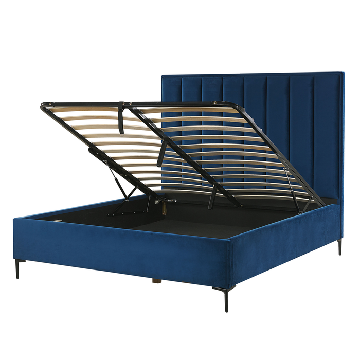 Beliani-SEZANNE -Bed met opbergruimte-Marineblauw-140 x 200 cm-Fluweel