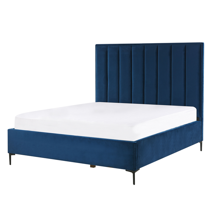 Beliani-SEZANNE -Bed met opbergruimte-Marineblauw-140 x 200 cm-Fluweel
