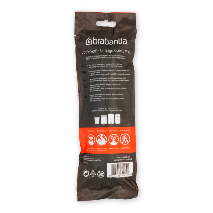 Brabantia Type B PerfectFit Jaarverpakking Afvalzak 5 Liter - 200 Stuks