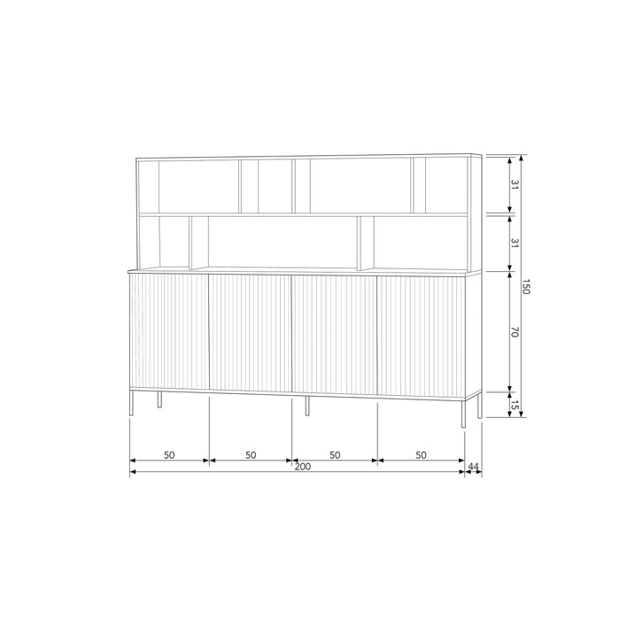 WOOOD New Gravure Wandkast B 200 cm - Grenen - Zwart
