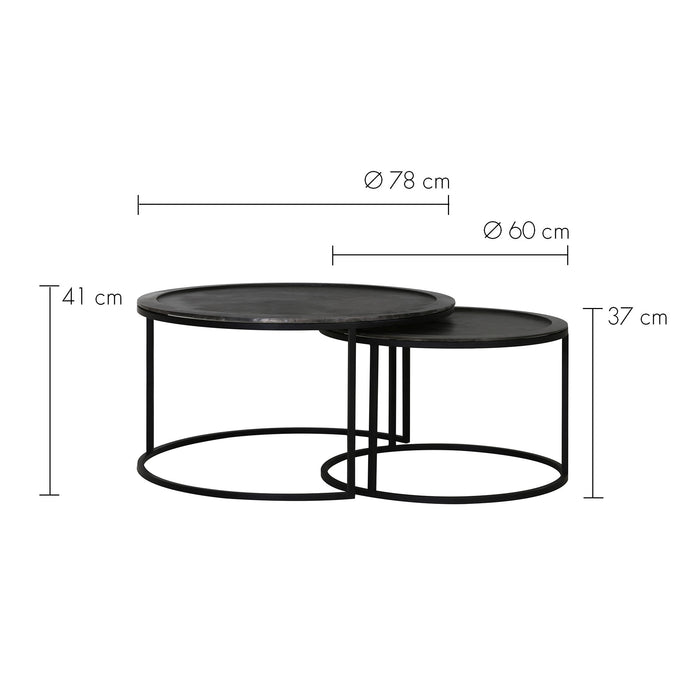Light & Living TALCA Salontafel Antiek-lood Deep edge Set van 2 XL