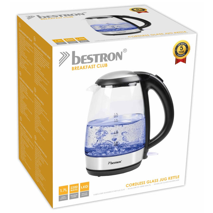 Bestron Waterkoker digitaal AWK780G 2200 W 1,7 L glas blauw