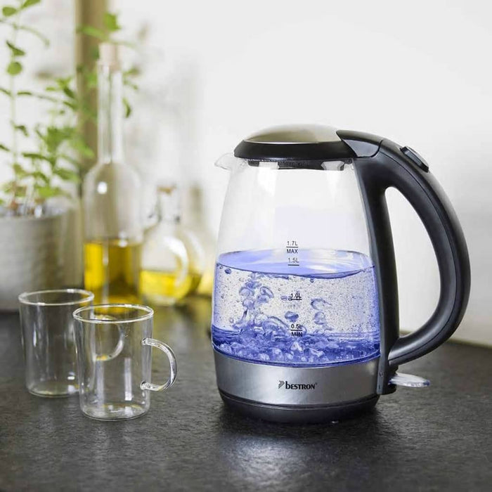 Bestron Waterkoker digitaal AWK780G 2200 W 1,7 L glas blauw