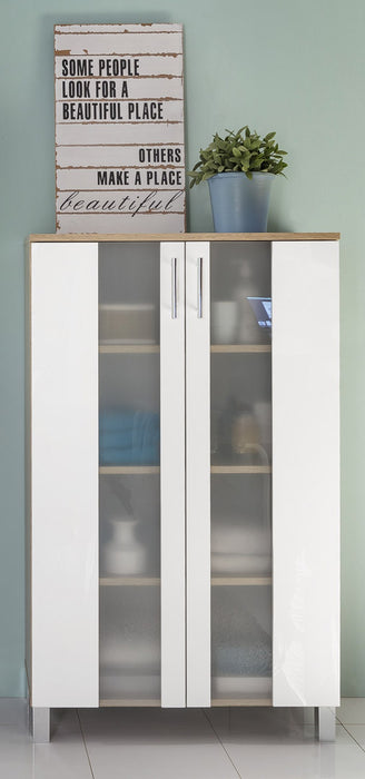 Hioshop Porto badkamerkast 65 x 109 cm 2 deuren eiken decor, wit,