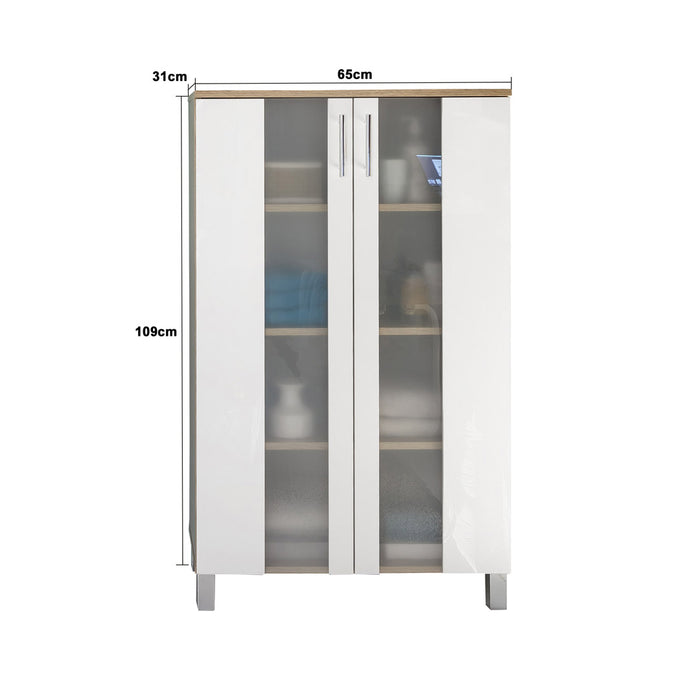 Hioshop Porto badkamerkast 65 x 109 cm 2 deuren eiken decor, wit,