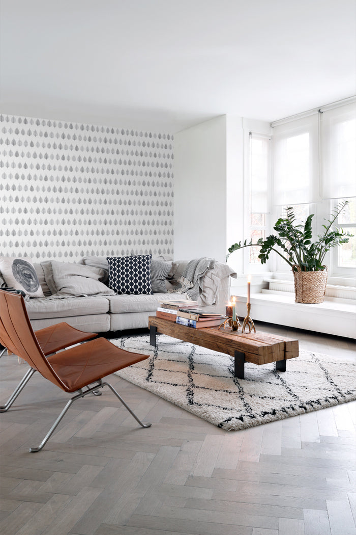 ESTAhome behang skeletbladeren zwart, licht warm grijs en mat wit - 12