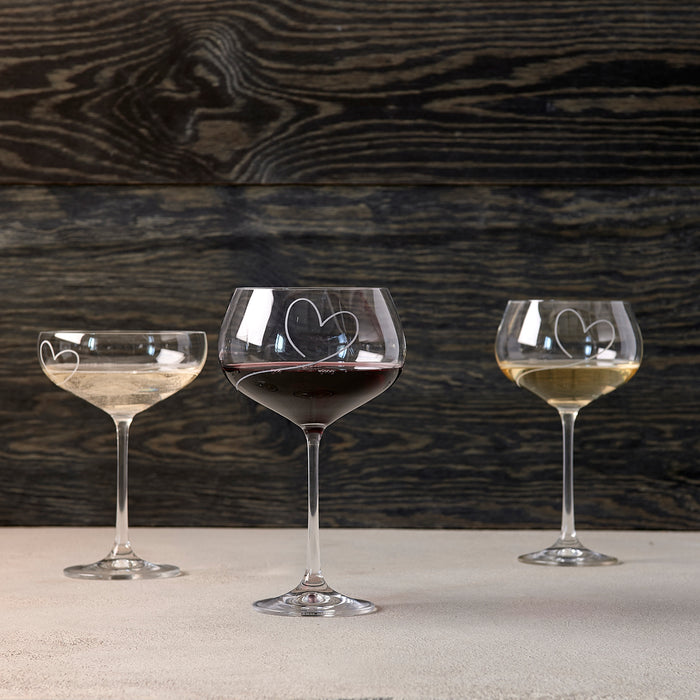 Riviera Maison rode wijnglas met gegraveerd hart - With Love