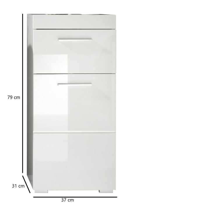 Hioshop AmandaMando badkamerkast 1 deur, 1 lade wit, wit hoogglans.