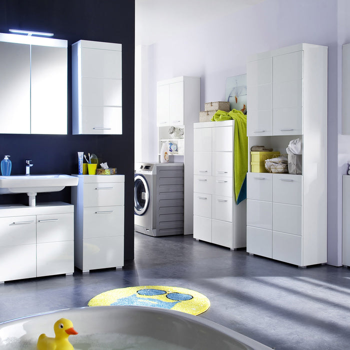 Hioshop AmandaMando badkamerkast 1 deur, 1 lade wit, wit hoogglans.