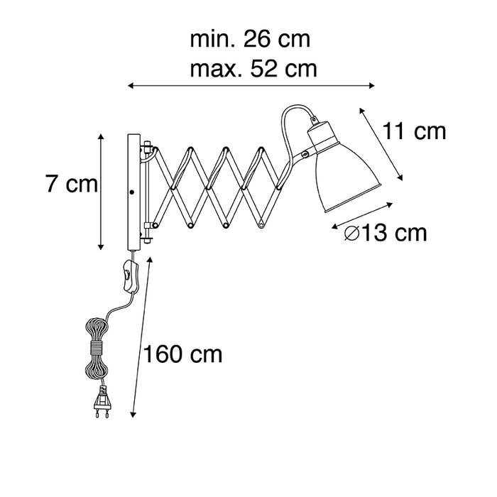 QAZQA Industriële wandlamp zwart met verstelbare arm - Merle
