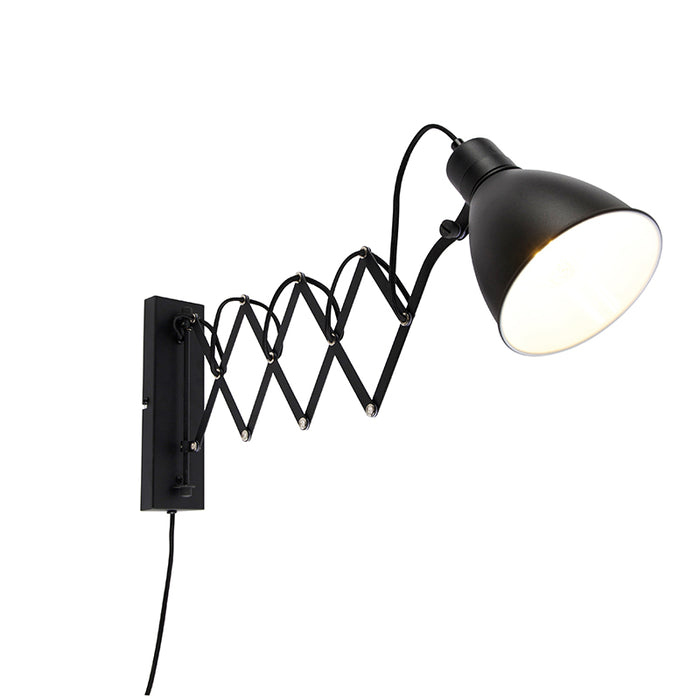 QAZQA Industriële wandlamp zwart met verstelbare arm - Merle