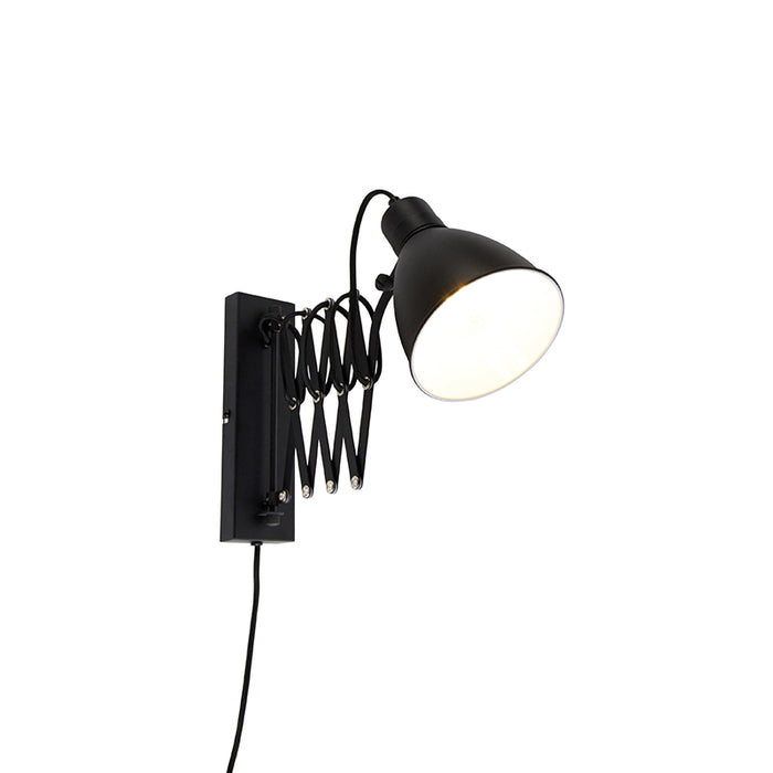 QAZQA Industriële wandlamp zwart met verstelbare arm - Merle