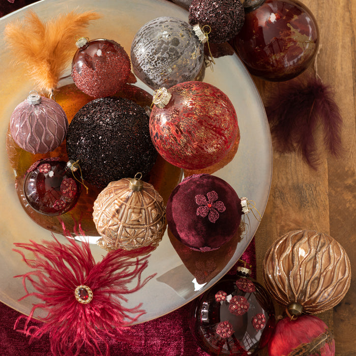 J-Line Kerstballen Parels Bordeaux Set van 4