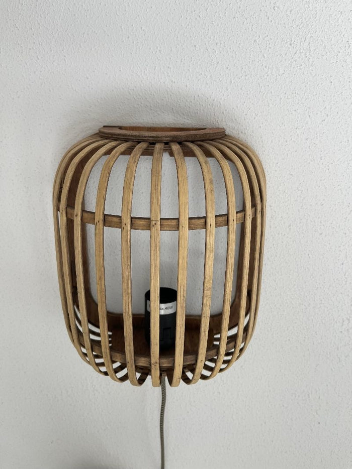 Freelight Wandlamp Treccia Zwart & Rotan incl. Snoerstel