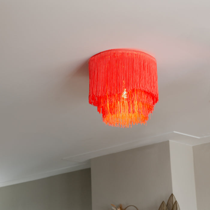QAZQA Oosterse plafondlamp goud roze kap met franjes - Franxa