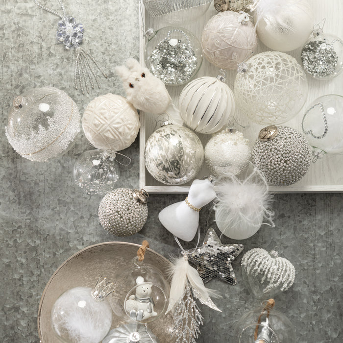 J-Line Kerstballen Lijn Transparant Zilver Set van 4