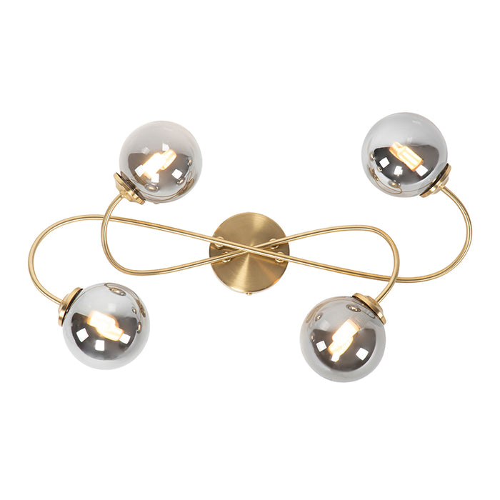 QAZQA Moderne plafondlamp goud 4-lichts met smoke glas - Athens