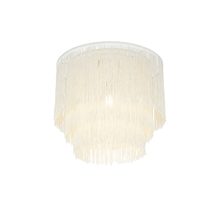 QAZQA Oosterse plafondlamp goud crème kap met franjes - Franxa