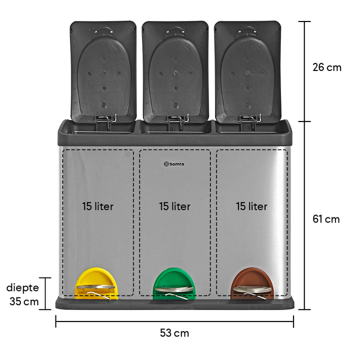Homra Steps Three Pedaalemmer 45 Liter (3x15 Liter)