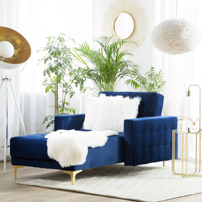 Beliani-ABERDEEN-Chaise longue-Marineblauw-Symmetrisch-Fluweel