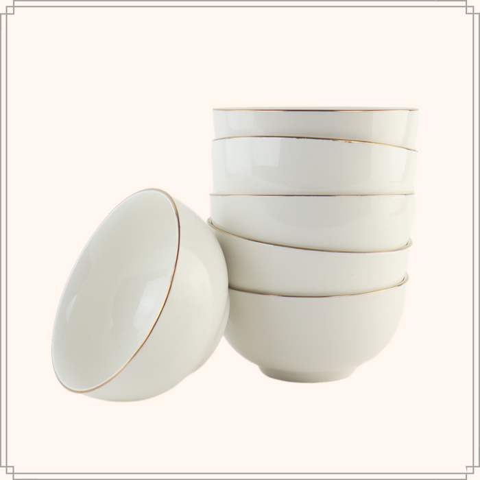 OTIX Soepkommen Set van 6 Schaaltjes Soeptassen Porselein Wit met G...