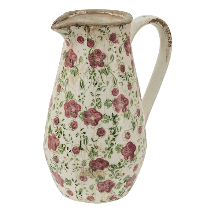 Clayre & Eef Decoratie Kan 20x14x25 cm Roze Beige Keramiek Bloemen