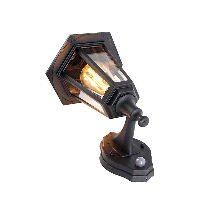QAZQA Klassieke buiten wandlamp zwart met bewegingssensor - New Haven