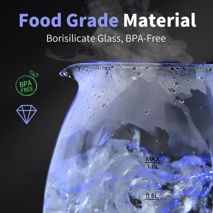 Aigostar Elfin 30IAX - 1L Glazen waterkoker met LED - Zwart