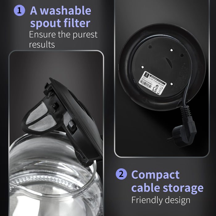 Aigostar Elfin 30IAX - 1L Glazen waterkoker met LED - Zwart