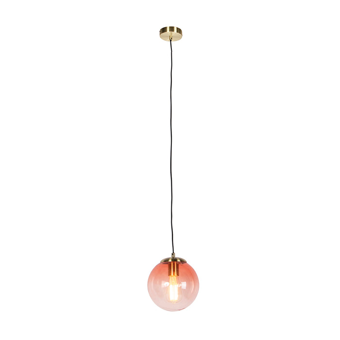 QAZQA Art deco hanglamp messing met roze glas 20 cm - Pallon