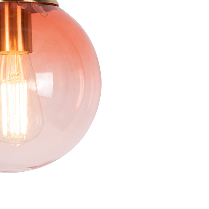 QAZQA Art deco hanglamp messing met roze glas 20 cm - Pallon