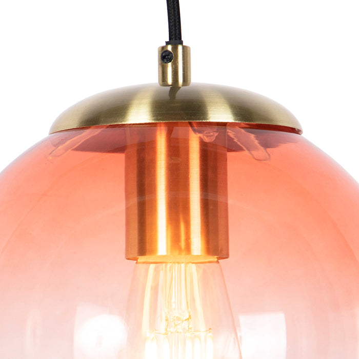 QAZQA Art deco hanglamp messing met roze glas 20 cm - Pallon