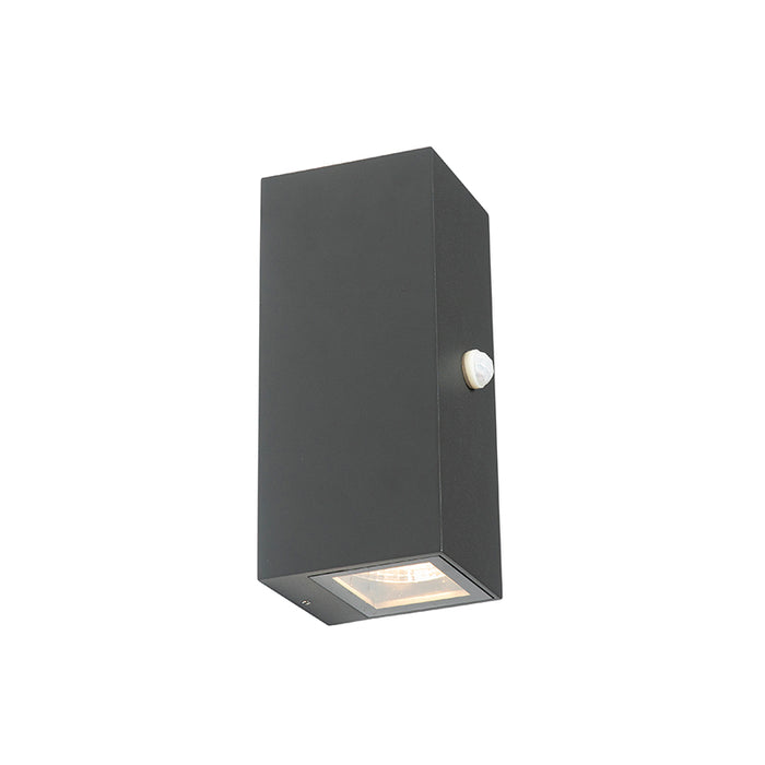 QAZQA Wandlamp donkergrijs 2-lichts IP44 met bewegingssensor - Baleno