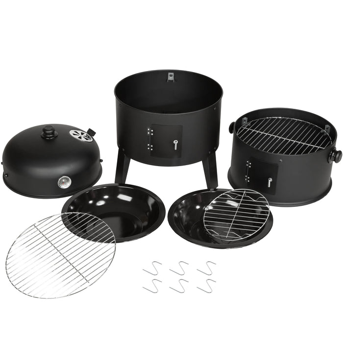 tectake® Houtskoolbarbecue rookton 3 in 1 - Zwart