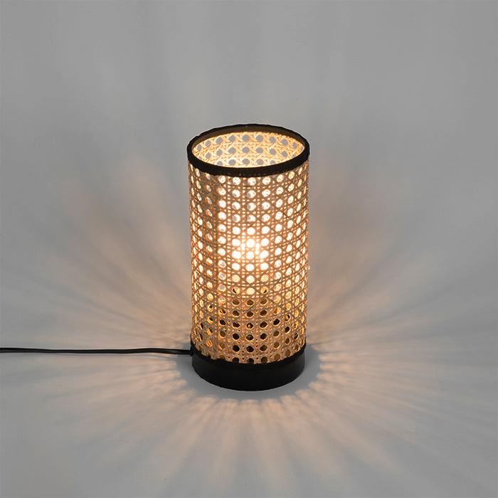 QAZQA Landelijke tafellamp rotan met zwart - Kata