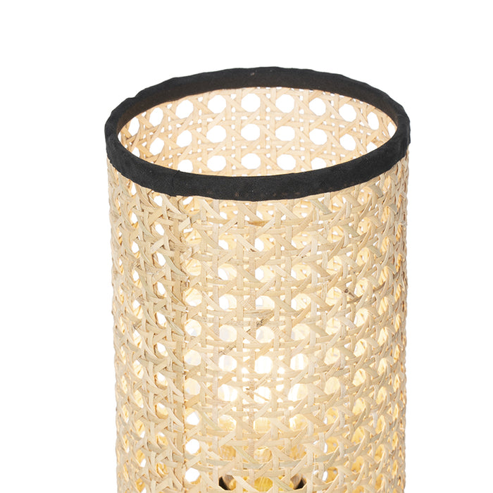 QAZQA Landelijke tafellamp rotan met zwart - Kata