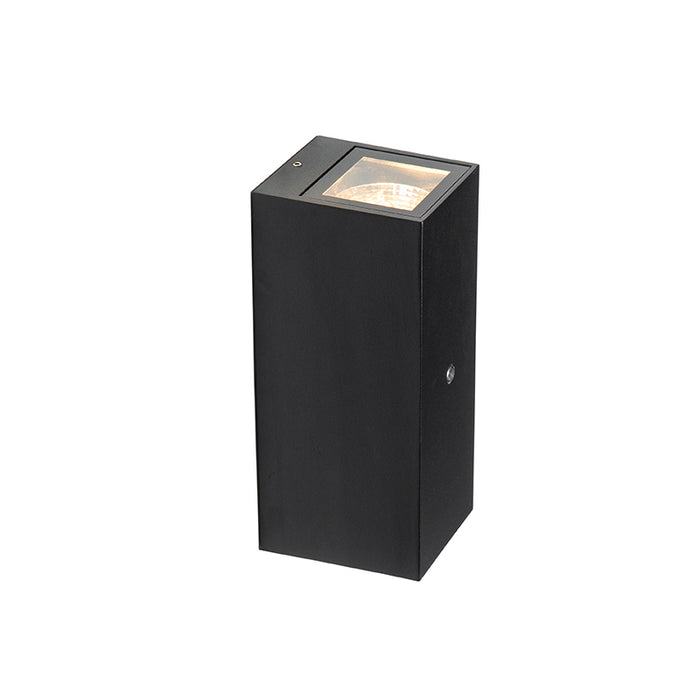 QAZQA Wandlamp zwart 2-lichts IP44 met schemersensor - Baleno II