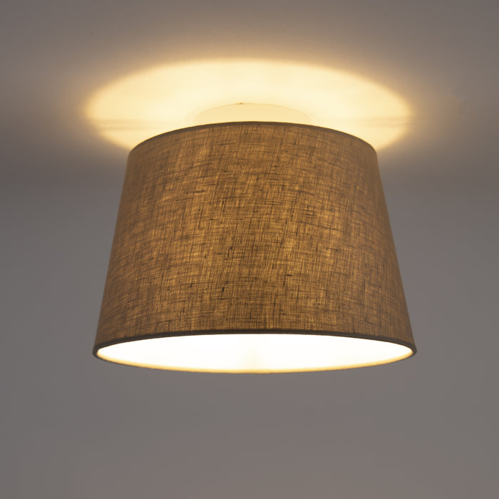 QAZQA Plafondlamp met linnen kap taupe 25 cm - Combi wit