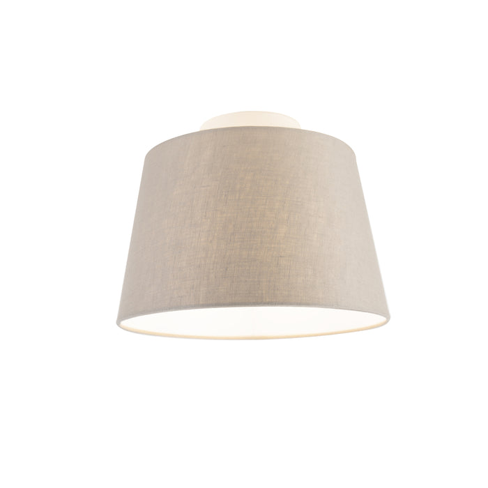 QAZQA Plafondlamp met linnen kap taupe 25 cm - Combi wit