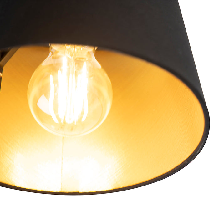 QAZQA Plafondlamp met katoenen kap zwart met goud 20 cm - Combi zwart