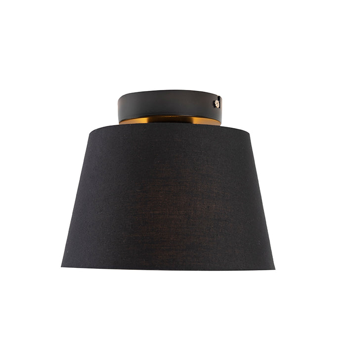 QAZQA Plafondlamp met katoenen kap zwart met goud 20 cm - Combi zwart