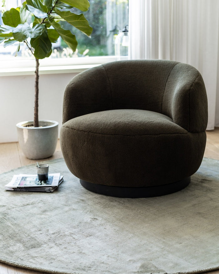 Interieur05 Vloerkleed Felva Groen Rond Viscose 220 cm