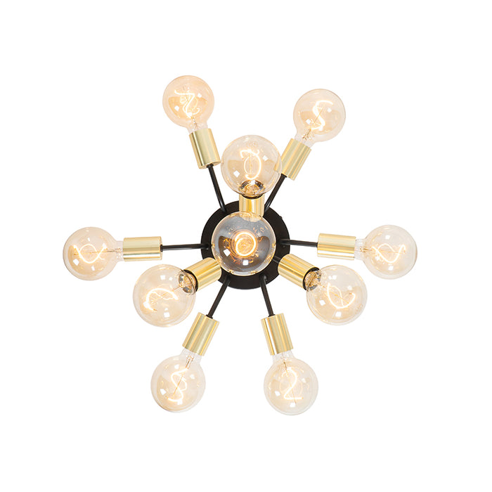 QAZQA Design plafondlamp zwart met goud 10-lichts - Juul